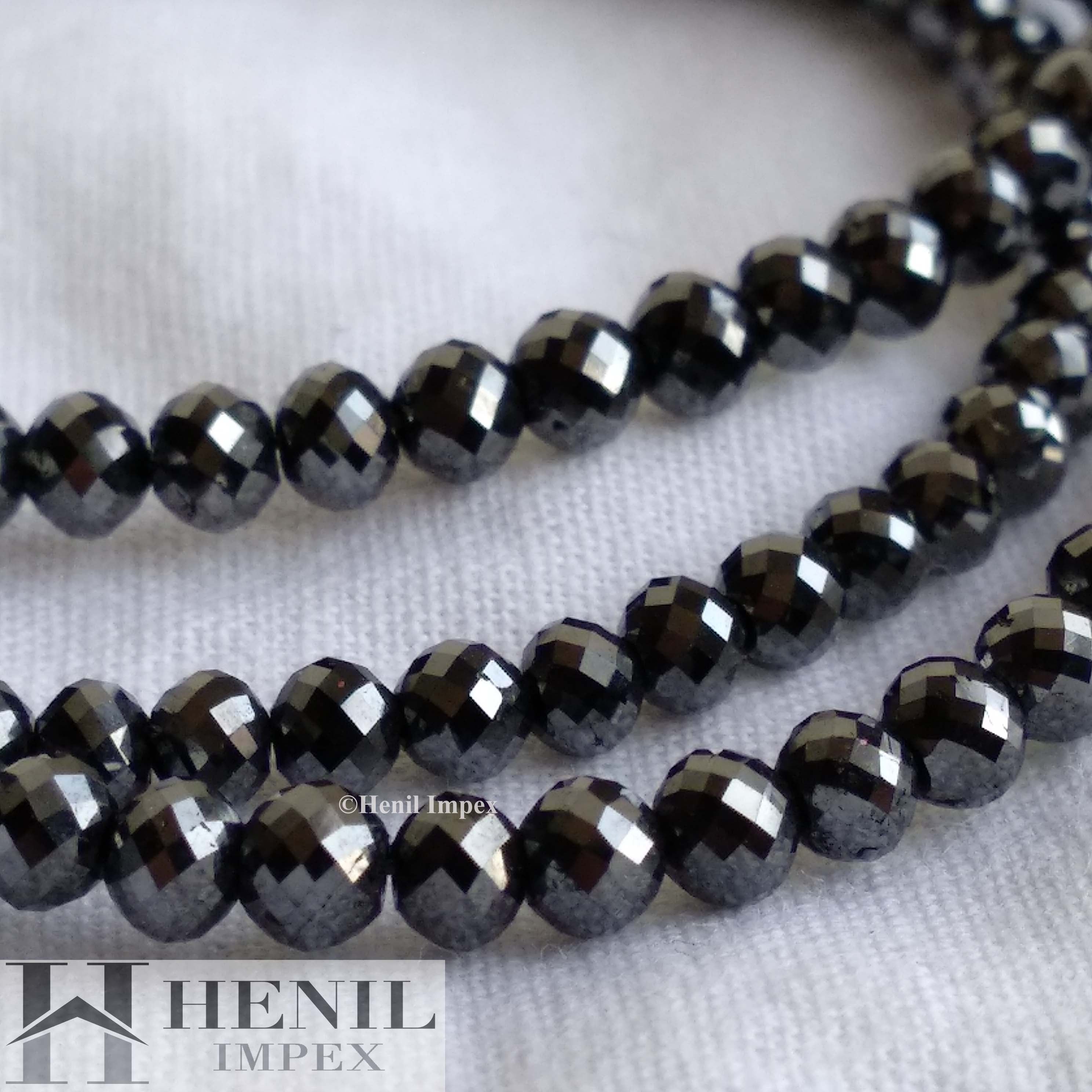 100 Ct 4.5-5.5 MM Natural Black Round Ball's Cut Loose Diamonds Beads 16" Strand Necklace Chain