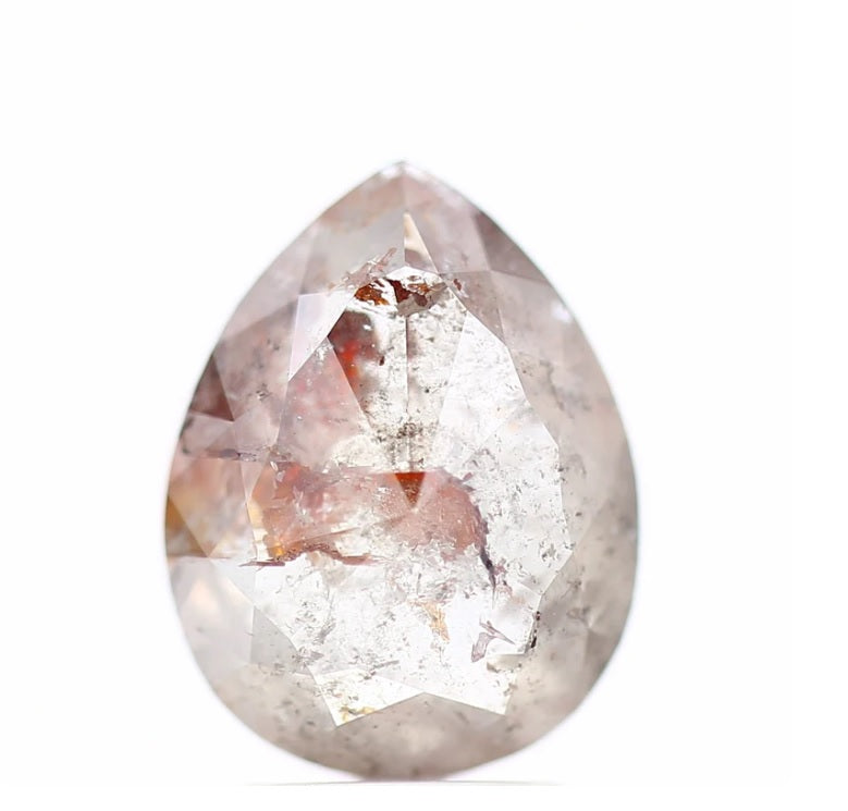 3.77 ct Salt and Pepper Diamond, Natural Brown Red Color Pear Cut Loose Diamond for Jewelry