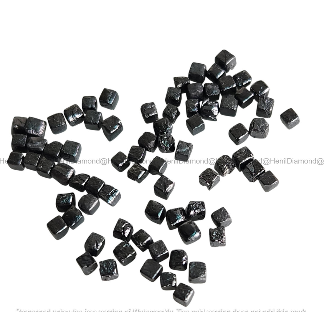 1.03 Ct 1.50-2.00 MM Natural Black Cube Rough Loose Diamond for Jewelry