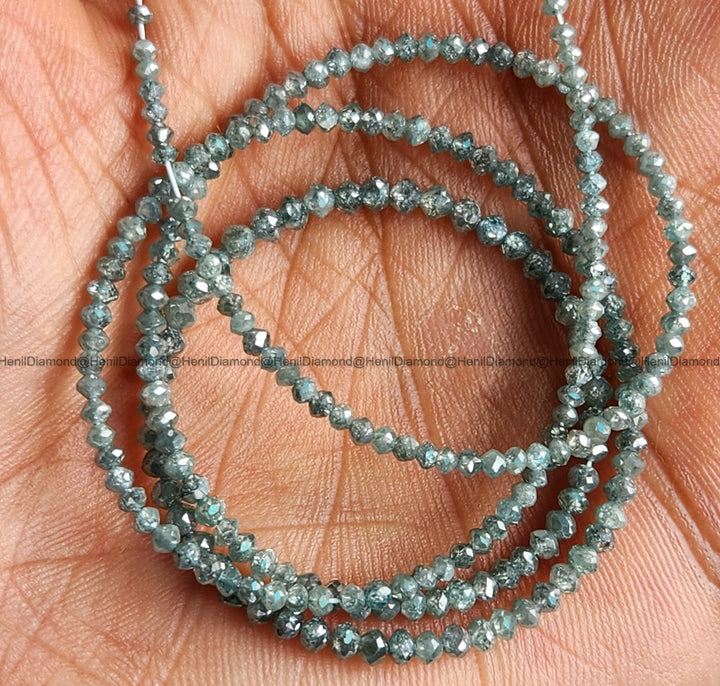 15.00 Ct 1.50-2.50 MM Natural Aqua Blue Round Polished Loose Diamond Beads 16" Strand Necklace wt Silver Clasp