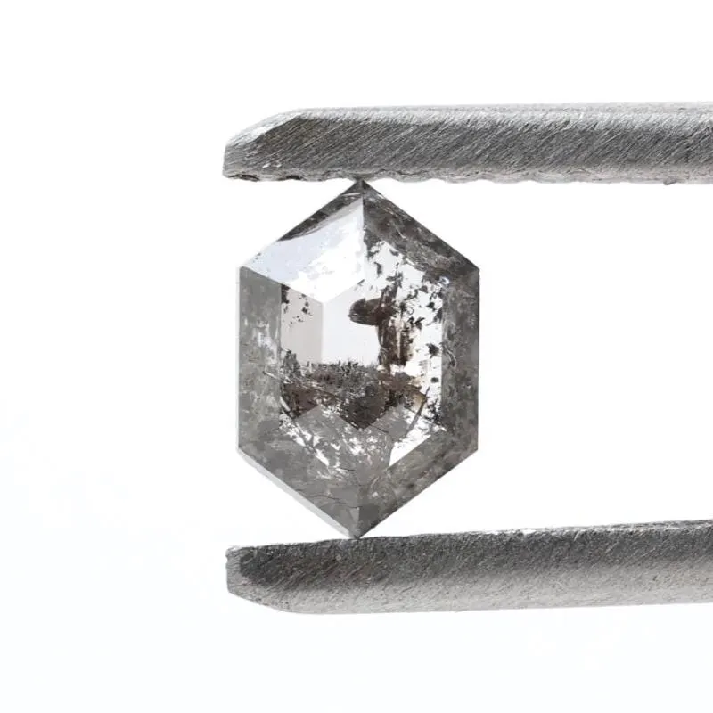 0.42 Ct Salt and Pepper Diamond, Natural Gray Hexagon Cut Loose Diamonds for Engagement Ring