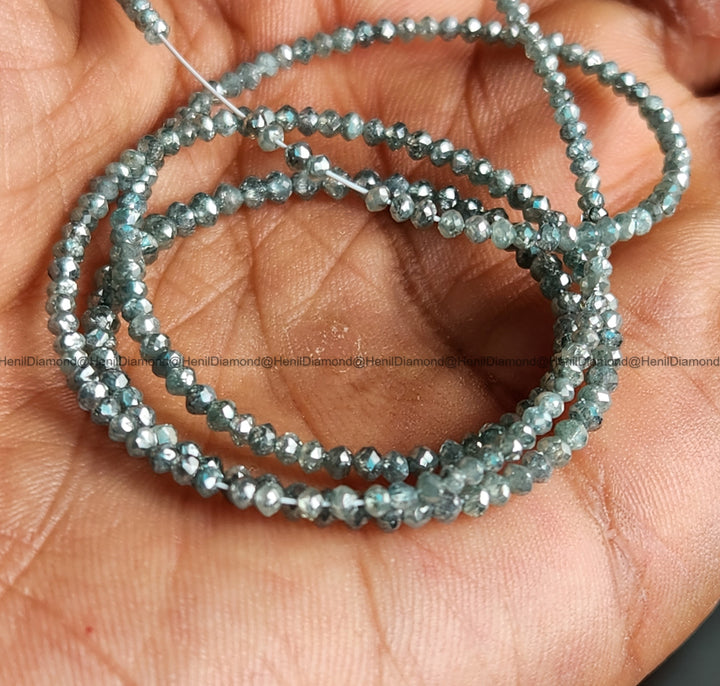 20.00 Ct 2.0 to 3.0 MM Natural Aqua Blue Polished Loose Diamond Beads 16" Strand Necklace with Silver Clasp