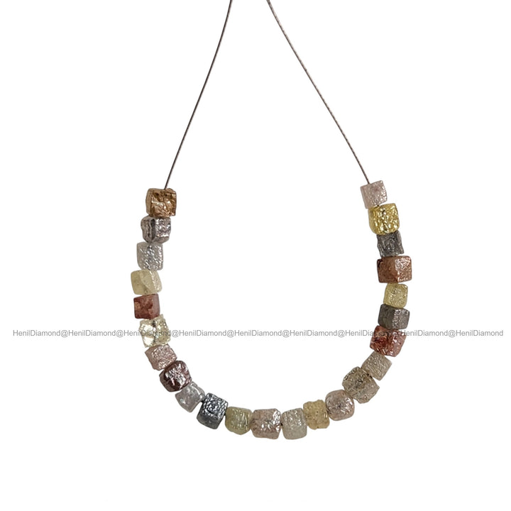 2.05 Ct 2.50-3.00 MM Natural Mixed Color Rough Cube Diamond Beads with Drilled Hole for Necklace