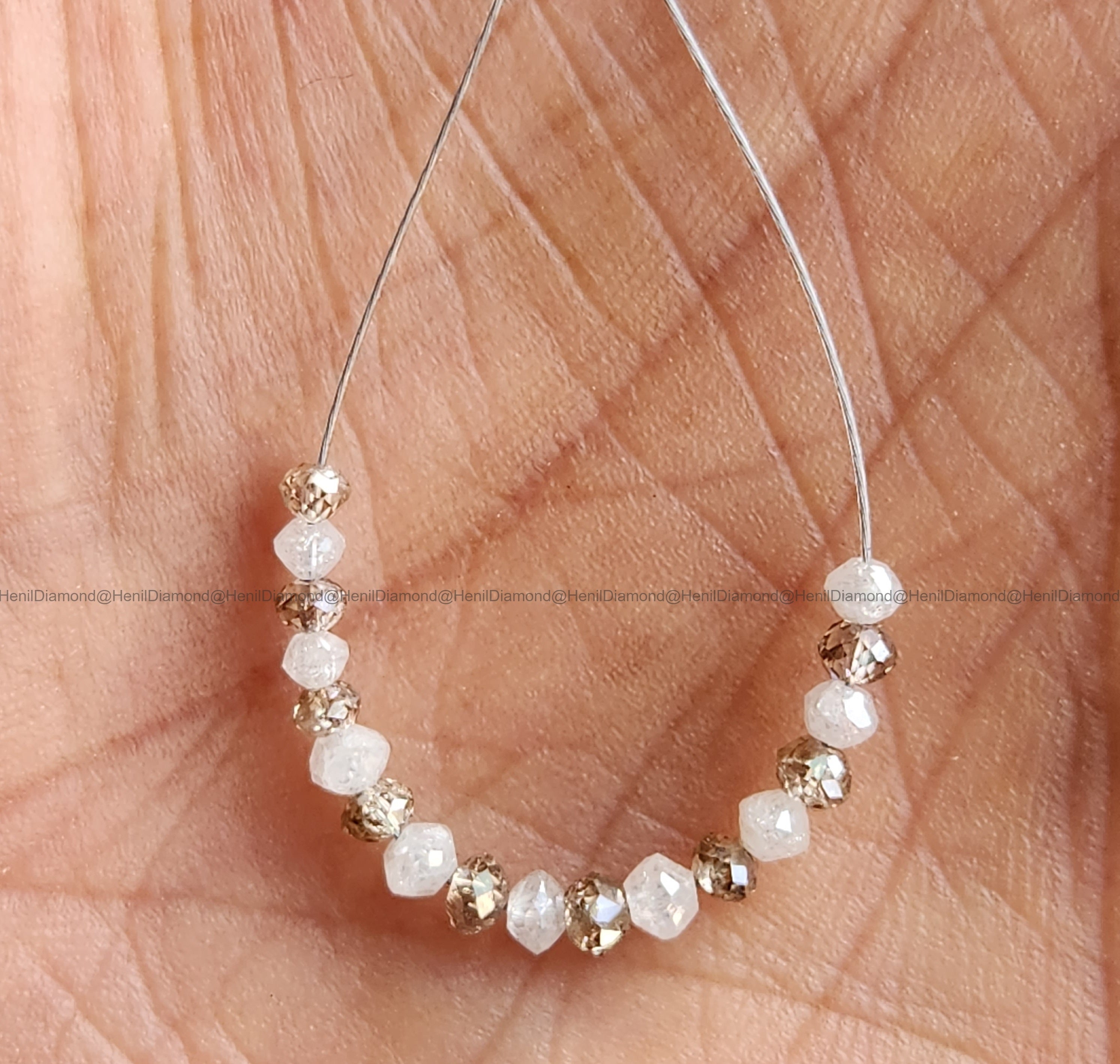 1.02 Ct Lot 1.50 to 2.00 MM Natural White Brown Color Polished Round Loose Diamonds Beads wt Drilled Hole for Necklace