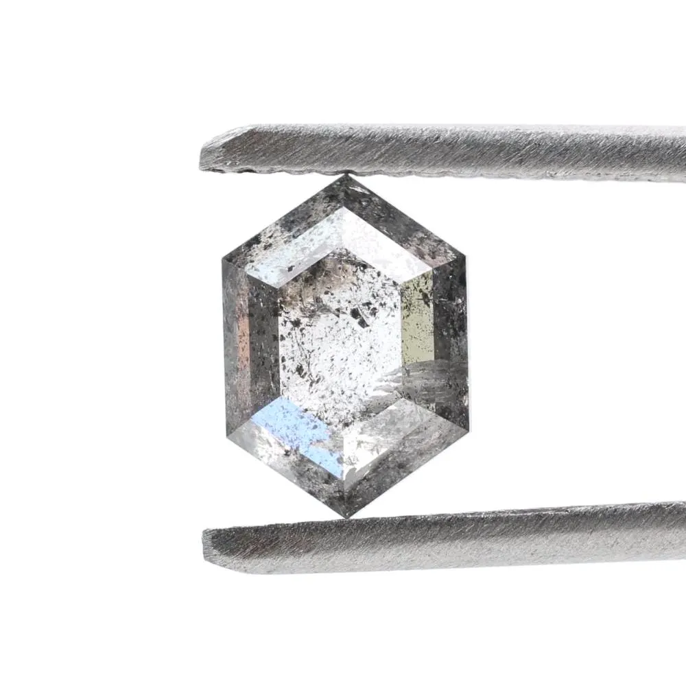 1.72 Ct Salt and Pepper Diamond, Natural Gray Color Hexagon Cut Loose Diamonds for Engagement Ring