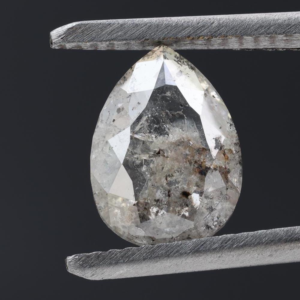 1.74 Ct Salt and Pepper Diamond, Natural Gray Color Pear Cut Loose Diamonds for Jewelry