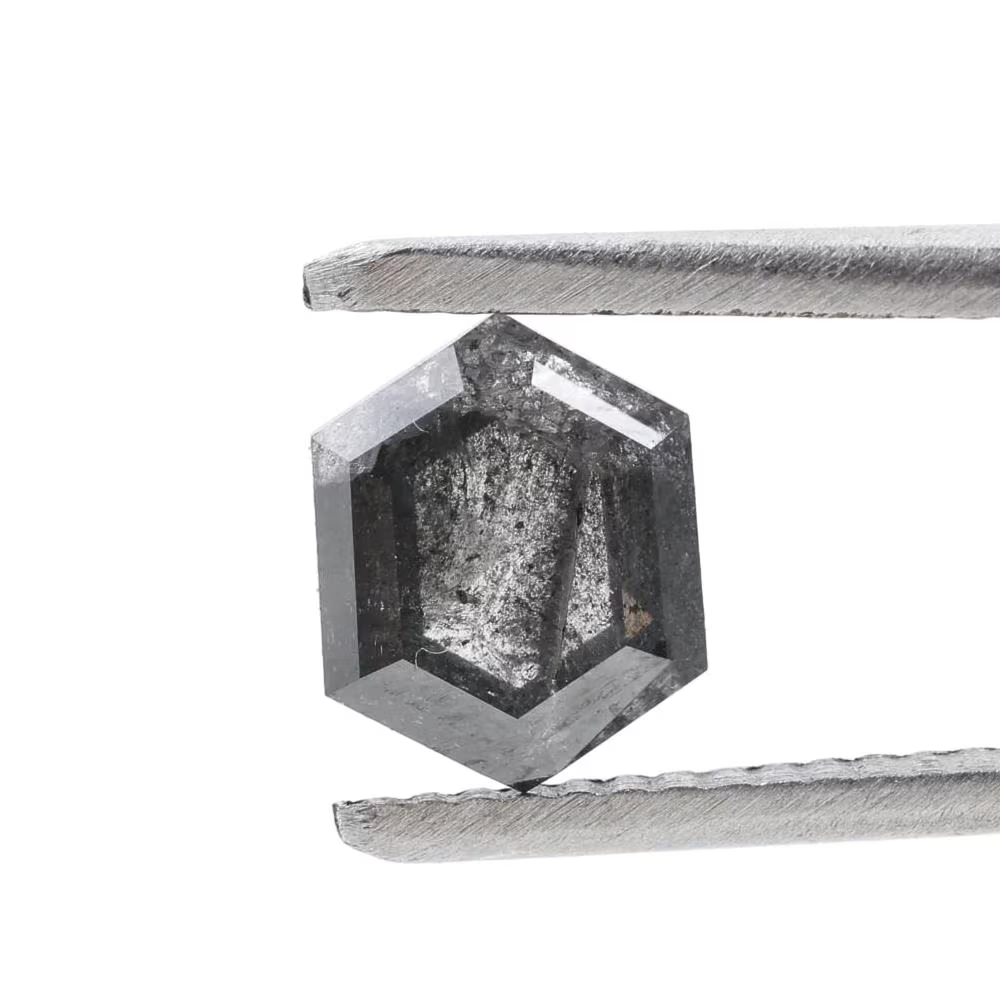 1.34 Ct Salt and Pepper Diamond, Natural Gray Color Hexagon Cut Loose Diamonds for Engagement Ring