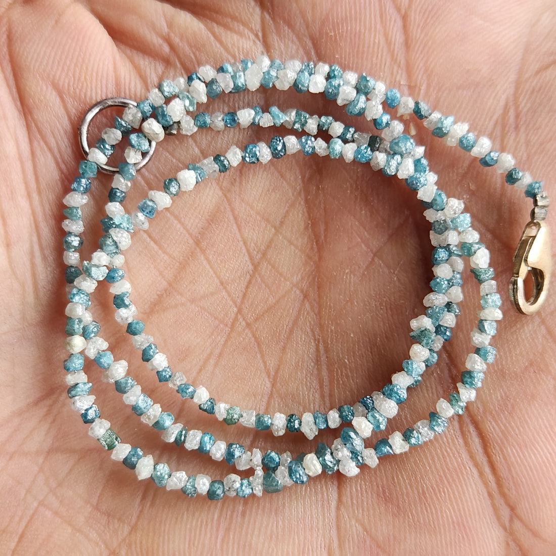 Raw Diamond Beads 16" Strand Necklace, Natural White Blue Rough Loose Diamond Beads Chain, Gift for Her