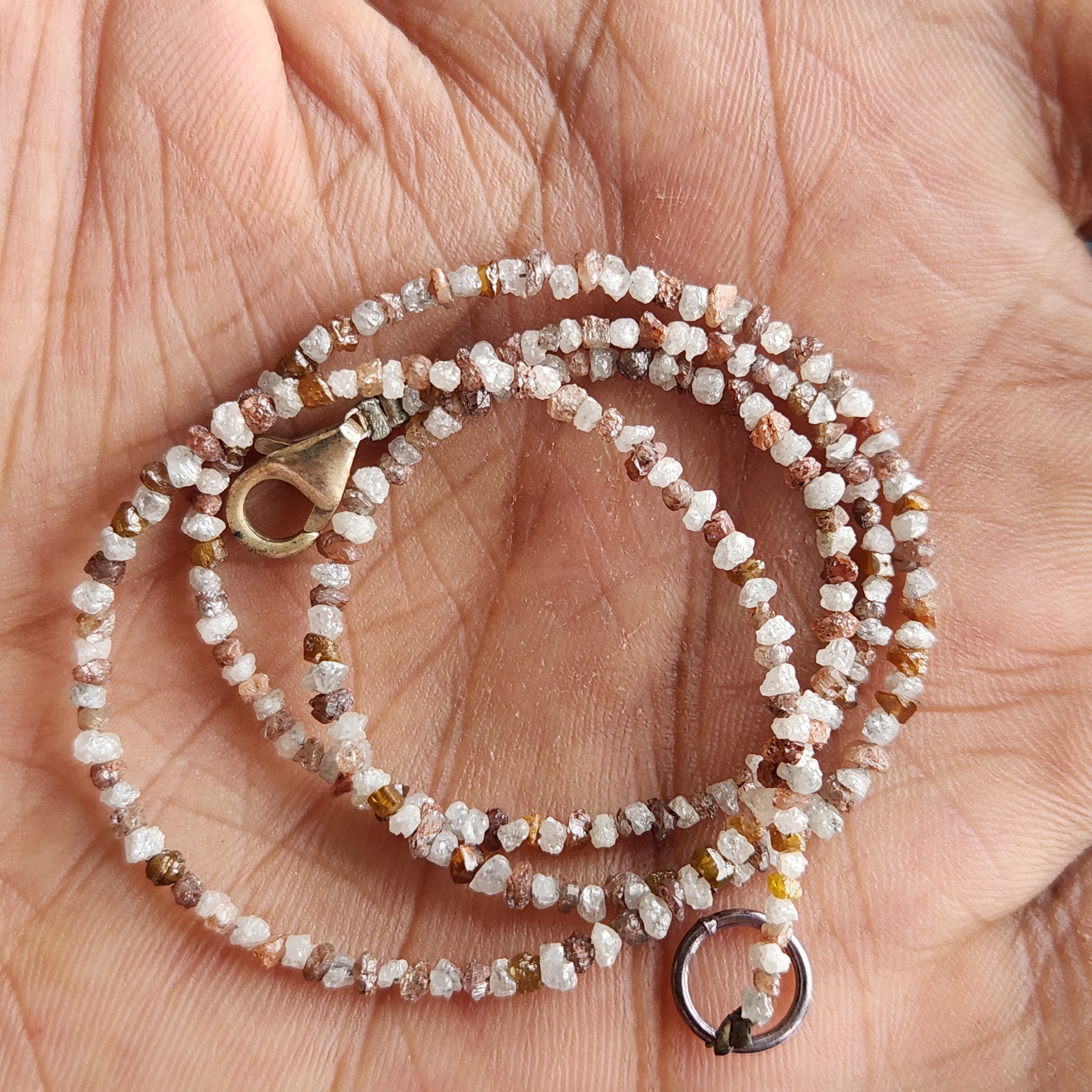 Raw Diamond Beads 16" Strand Necklace, Natural White Red Rough Loose Diamond Beads Chain, Gift for Her
