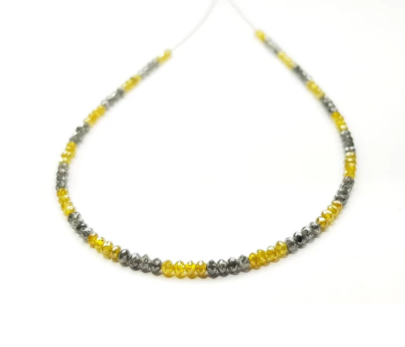 15.00 Ct Natural Yellow Gray Color Round Loose Diamond Beads 16" Strand Necklace wt Silver Clasp (Copy)