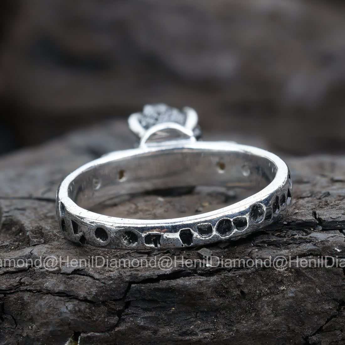 Raw Diamond Ring, 3.75 Ct Natural Black Rough Diamond 14k Gold Engagement Ring, Unique Gift for Her