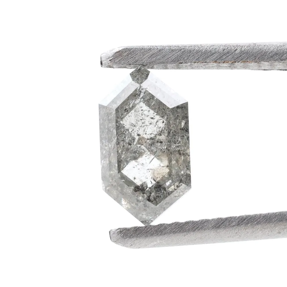 1.66 Ct Salt and Pepper Diamond, Natural Gray Color Hexagon Cut Loose Diamonds for Engagement Ring