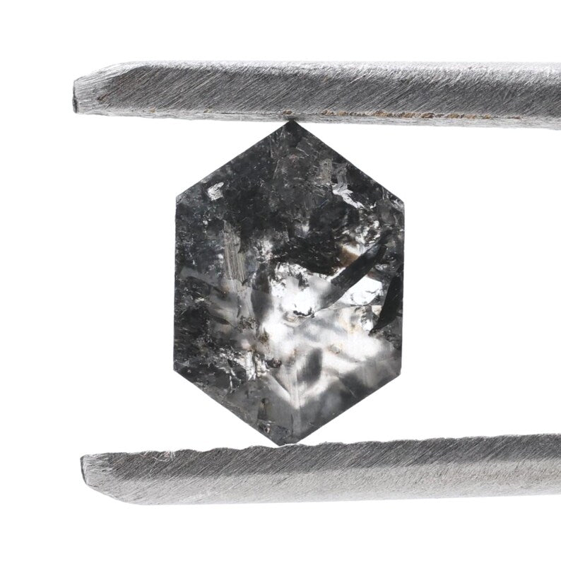 0.56 Ct Salt and Pepper Diamond, Natural Gray Hexagon Cut Loose Diamonds for Engagement Ring