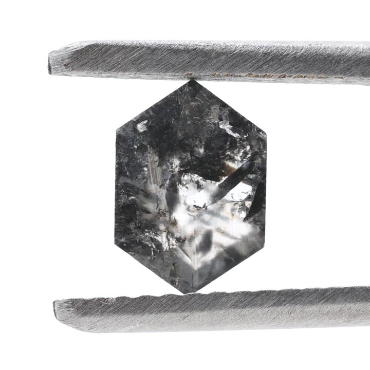 0.56 Ct Salt and Pepper Diamond, Natural Gray Hexagon Cut Loose Diamonds for Engagement Ring
