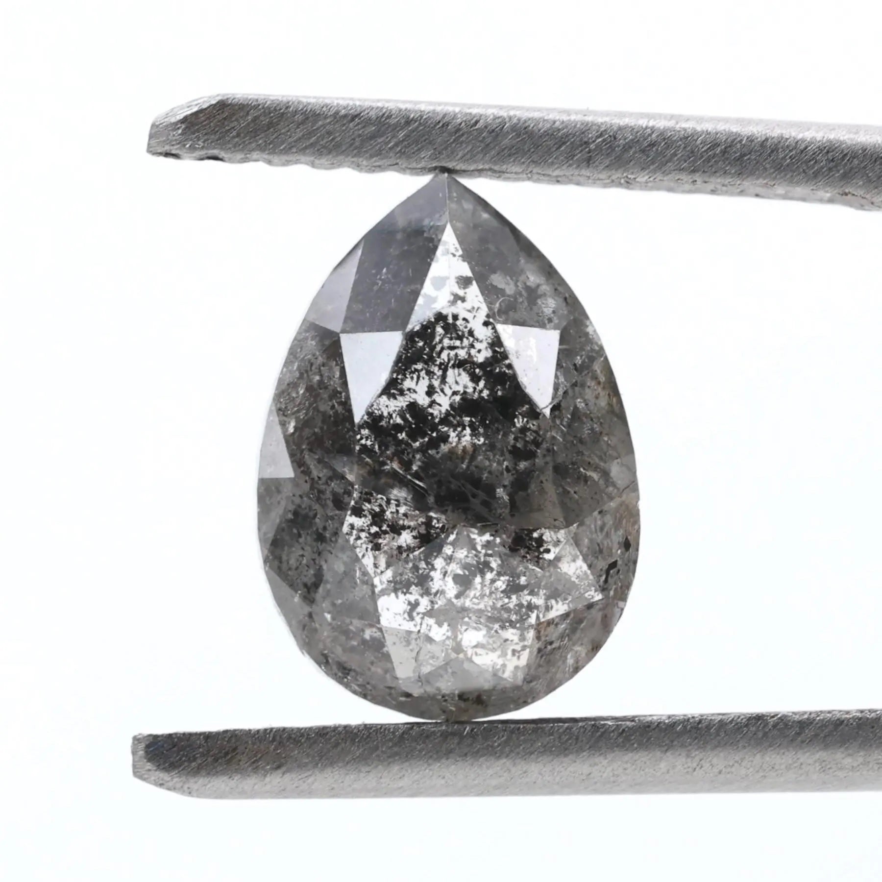 1.76 Ct Salt and Pepper Diamond, Natural Gray Color Pear Cut Loose Diamonds for Engagement Ring