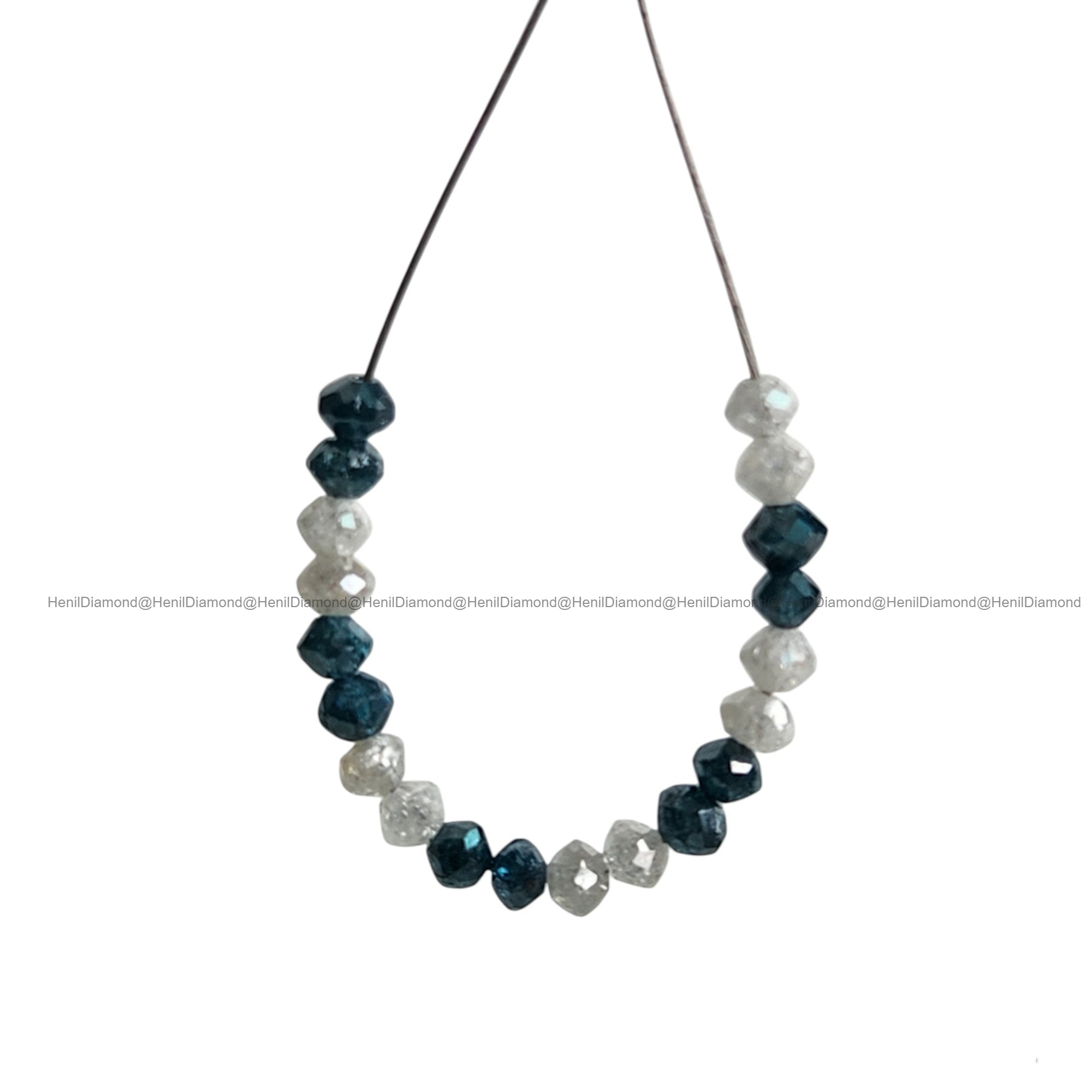 1.04 Ct Lot 1.50 to 2.00 MM Natural Blue White Polished Round Loose Diamonds Beads wt Drilled Hole for Bracelet