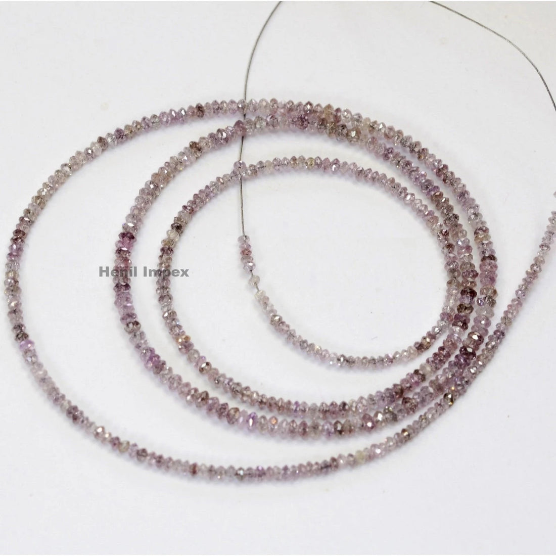 15.00 Ct Pink Diamond Beads, Natural Pink Color Polished Round Loose Diamonds Beads 16" Strand Necklace Chain wt Clasp