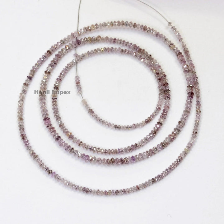 15.00 Ct Pink Diamond Beads, Natural Pink Color Polished Round Loose Diamonds Beads 16" Strand Necklace Chain wt Clasp