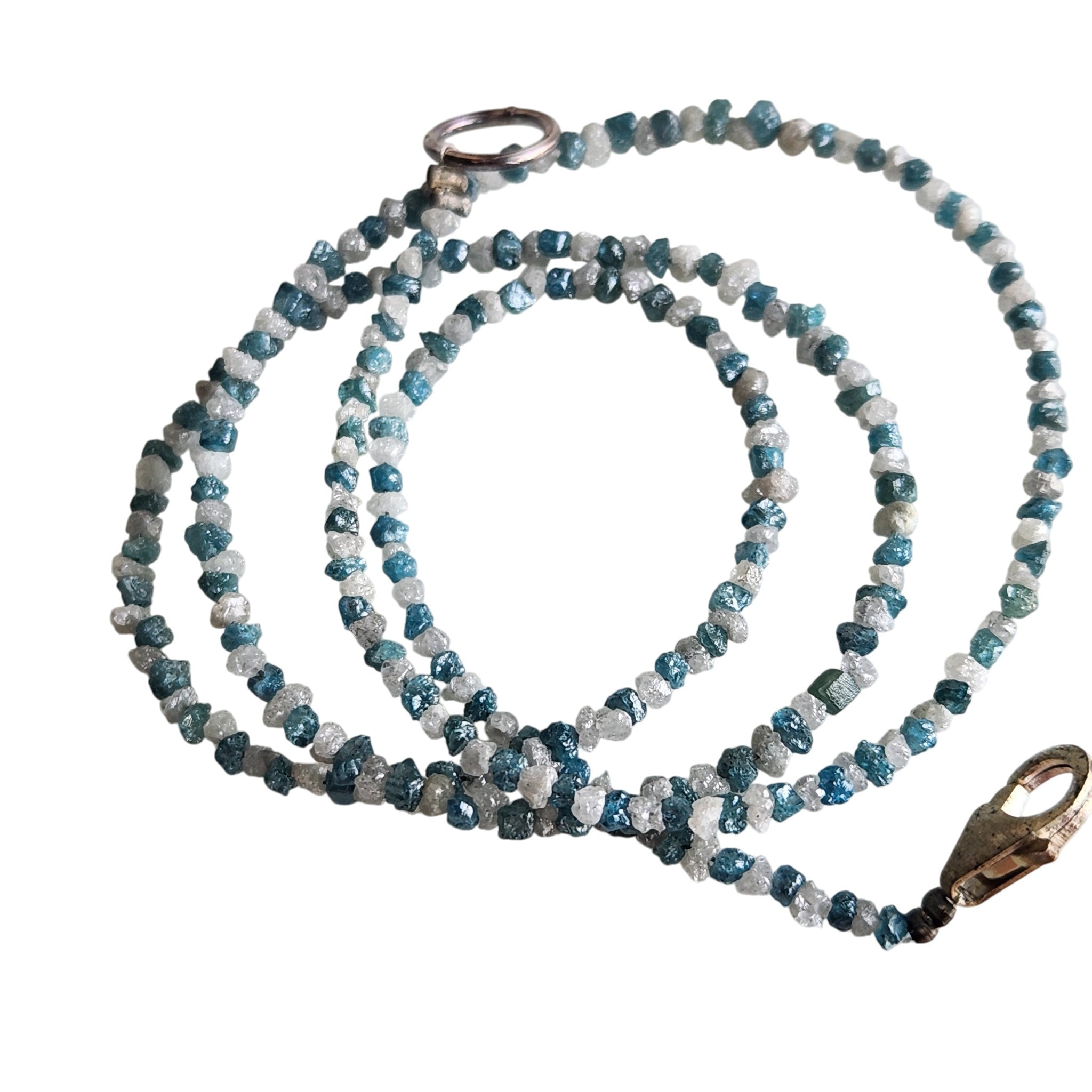 Raw Diamond Beads 16" Strand Necklace, Natural White Blue Rough Loose Diamond Beads Chain, Gift for Her