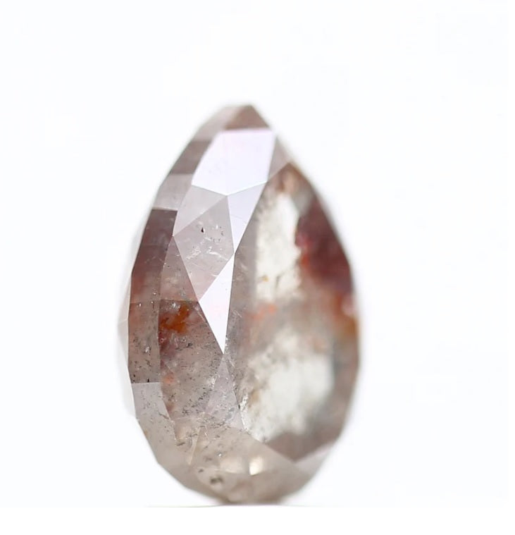 3.77 ct Salt and Pepper Diamond, Natural Brown Red Color Pear Cut Loose Diamond for Jewelry