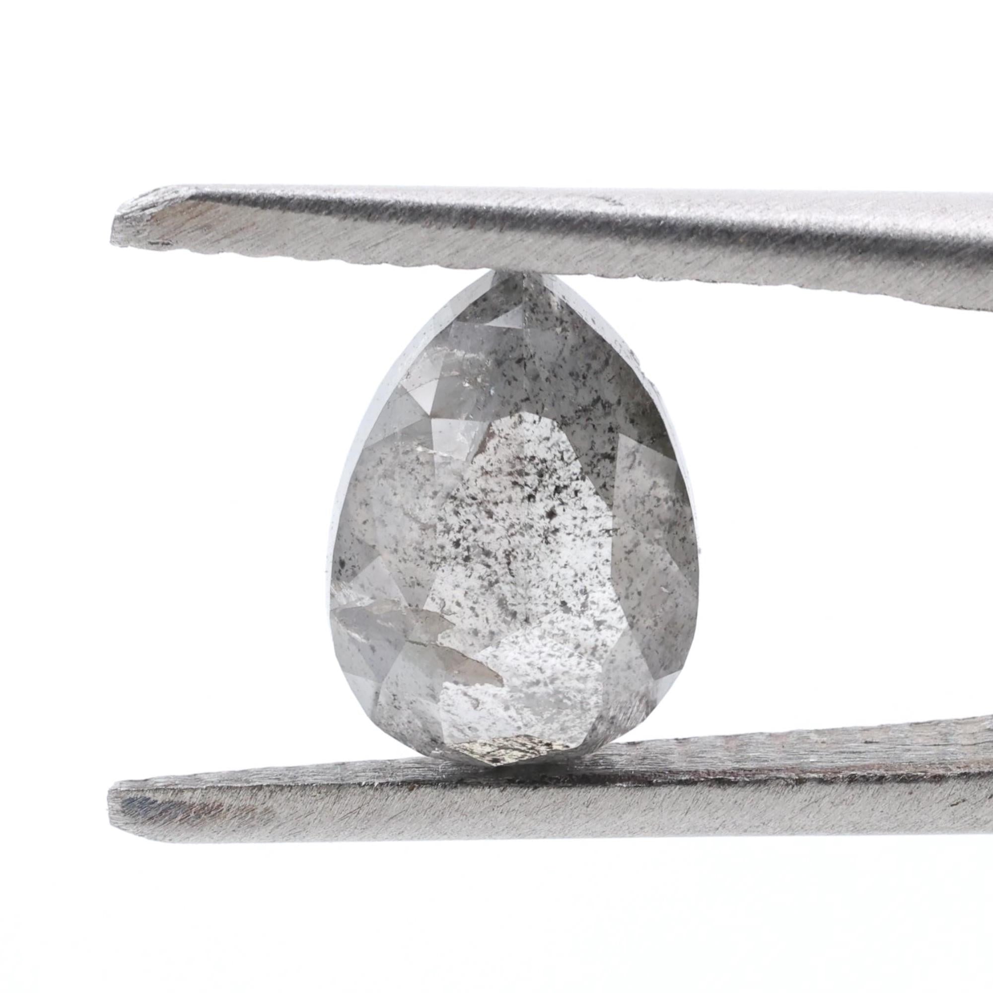 1.57 Ct Salt and Pepper Diamond, Natural Gray Color Pear Cut Loose Diamonds for Engagement Ring
