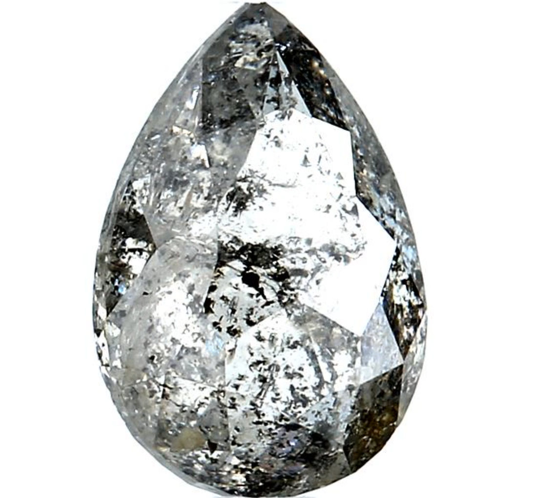 2.06 Ct Salt and Pepper Diamond, Natural Gray Color Pear Cut Loose Diamonds for Engagement Ring