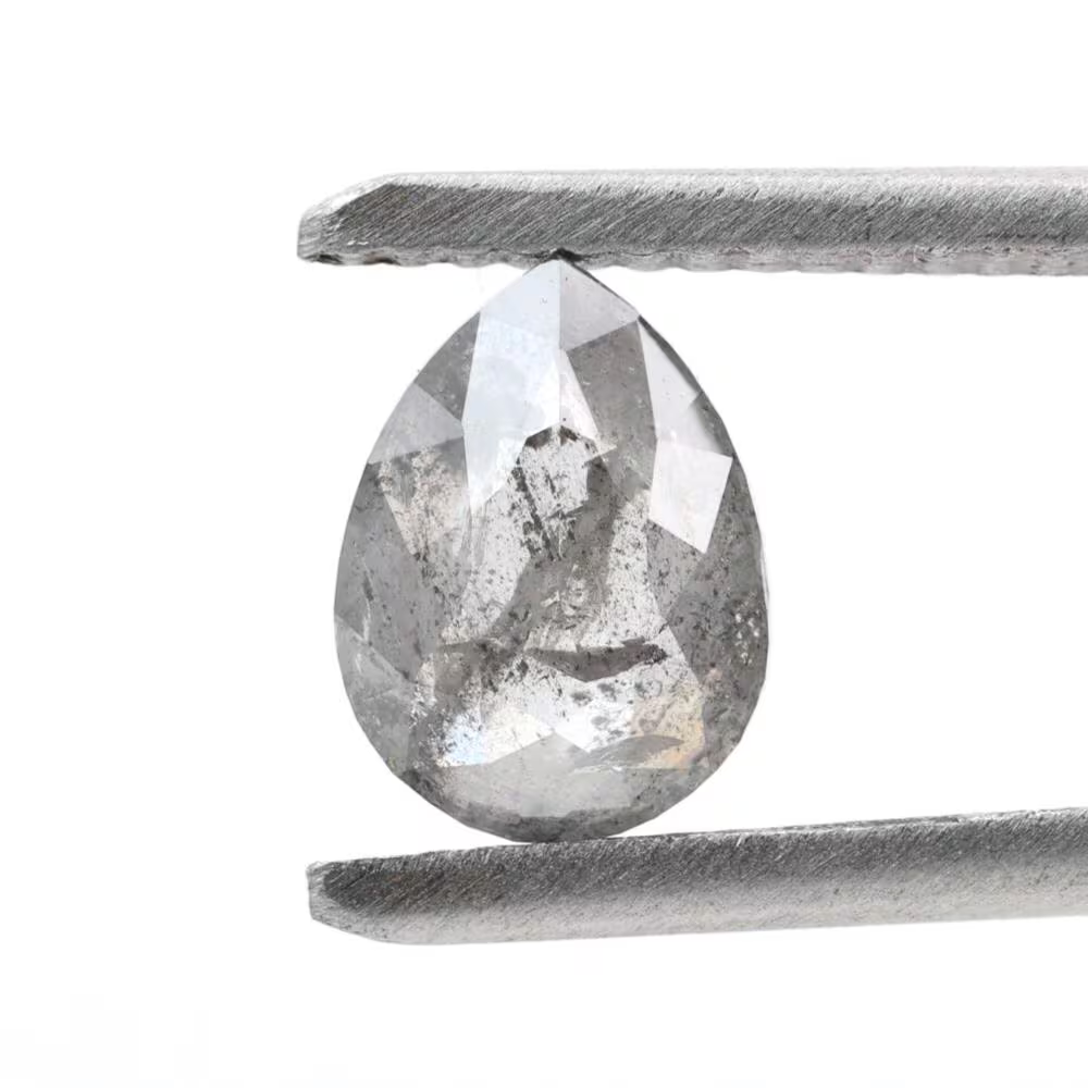 1.22 Ct Salt and Pepper Diamond, Natural Gray Color Pear Cut Loose Diamonds for Engagement Ring