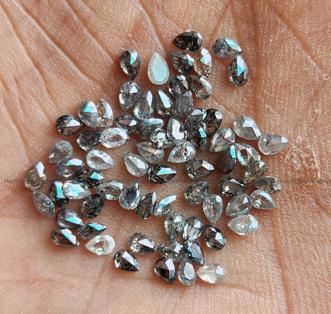 1.00 Ct Natural Salt and Pepper Pear Cut Loose Diamond 3x5 MM for Engagement Ring or Fine Jewelry