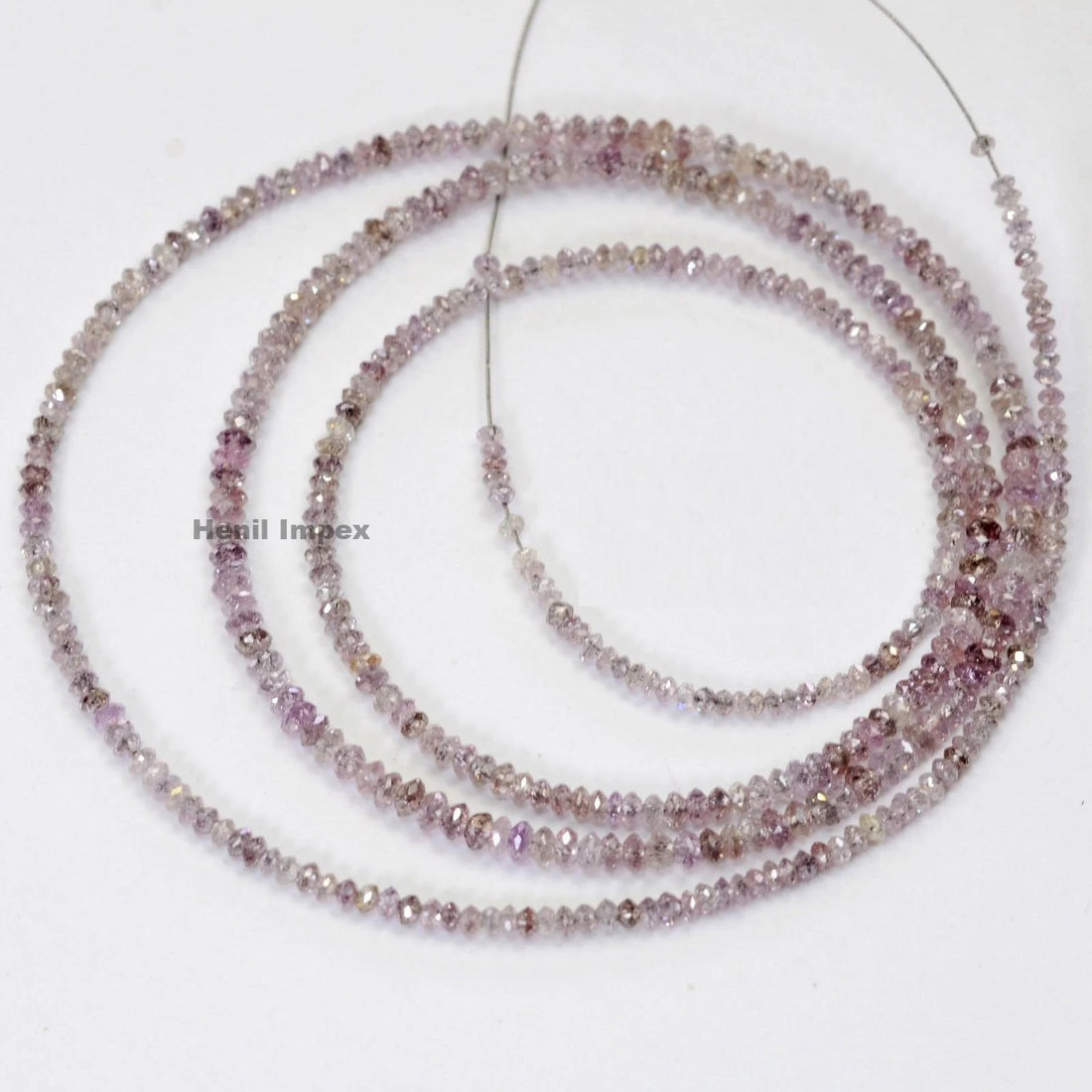 15.00 Ct Pink Diamond Beads, Natural Pink Color Polished Round Loose Diamonds Beads 16" Strand Necklace Chain wt Clasp