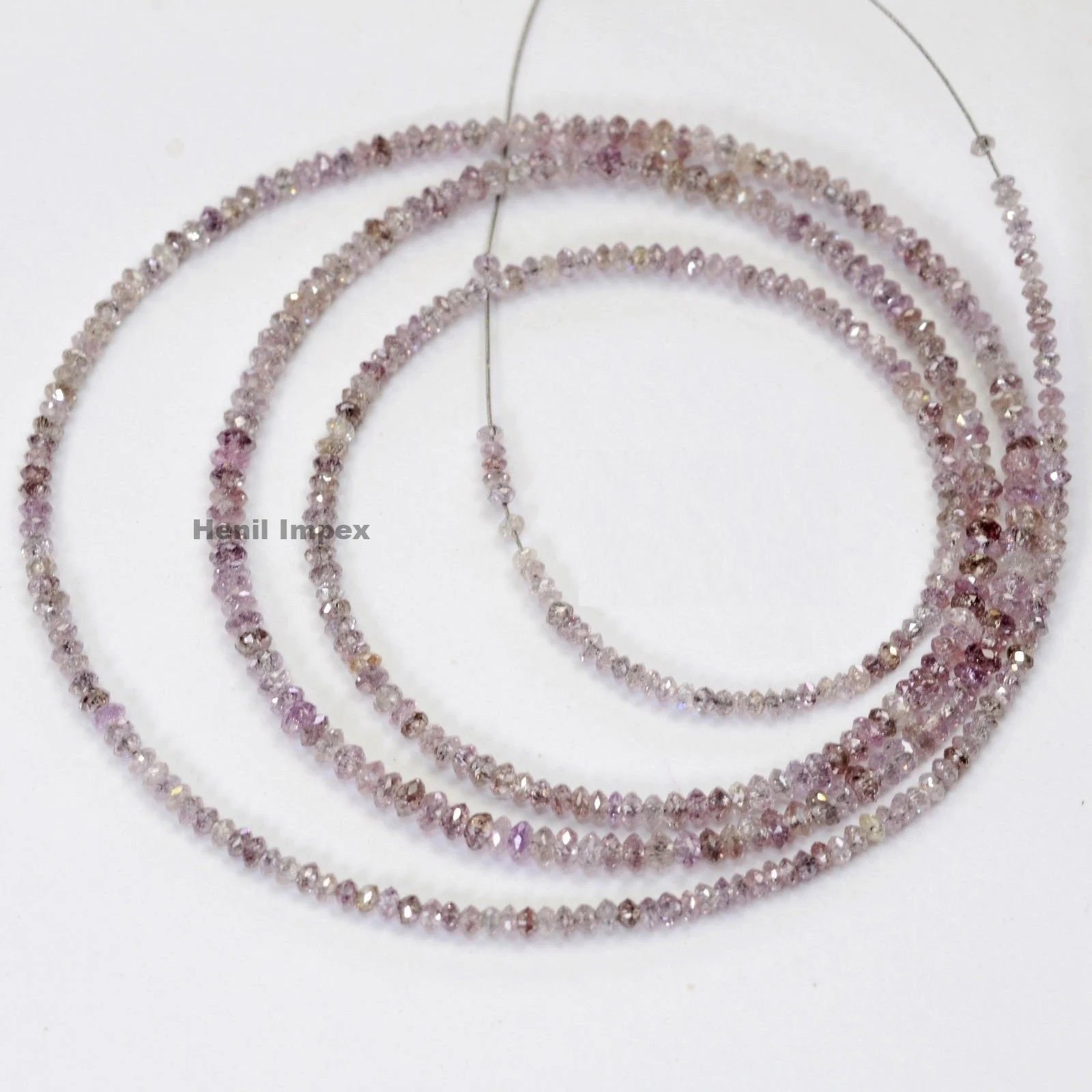 15.00 Ct Pink Diamond Beads, Natural Pink Color Polished Round Loose Diamonds Beads 16" Strand Necklace Chain wt Clasp