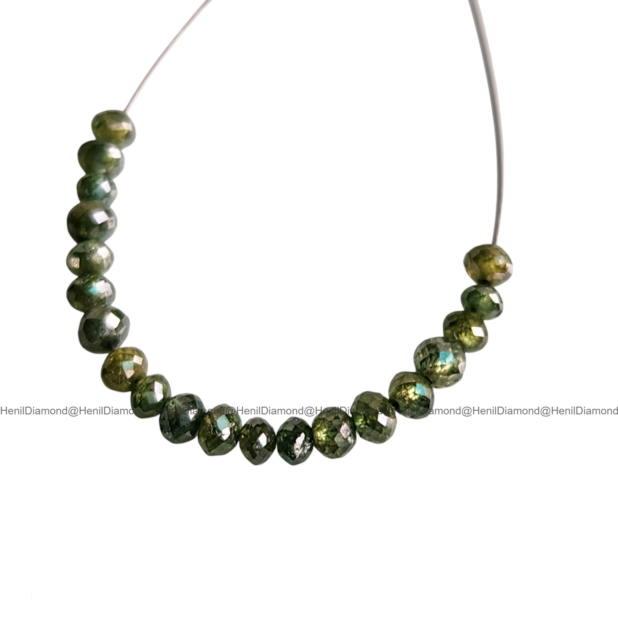 1.04 Ct 1.50-2.00 MM Natural Green Round Diamond Beads with Drilled Hole for Necklace Strand