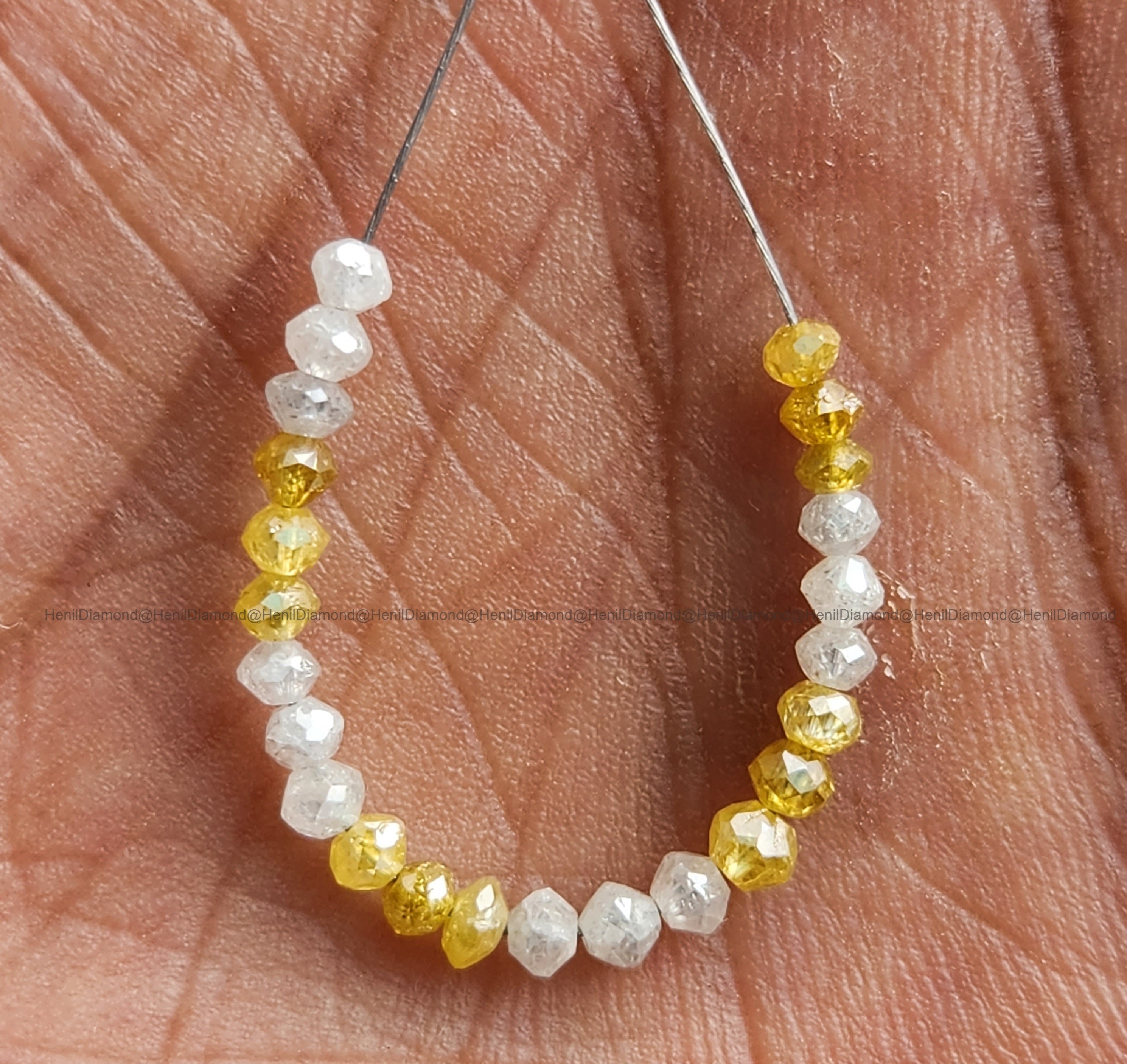 1.02 Ct Lot 1.50 to 2.00 MM Natural White Yellow Polished Round Loose Diamonds Beads wt Drilled Hole for String