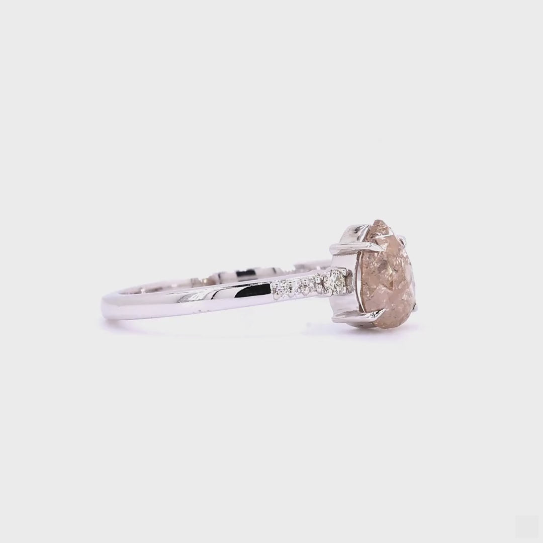 Salt and Pepper Diamond Ring, 14K Gold Engagement Ring, Natural Pear Brown Diamond Ring, Valentine Gift for Her
