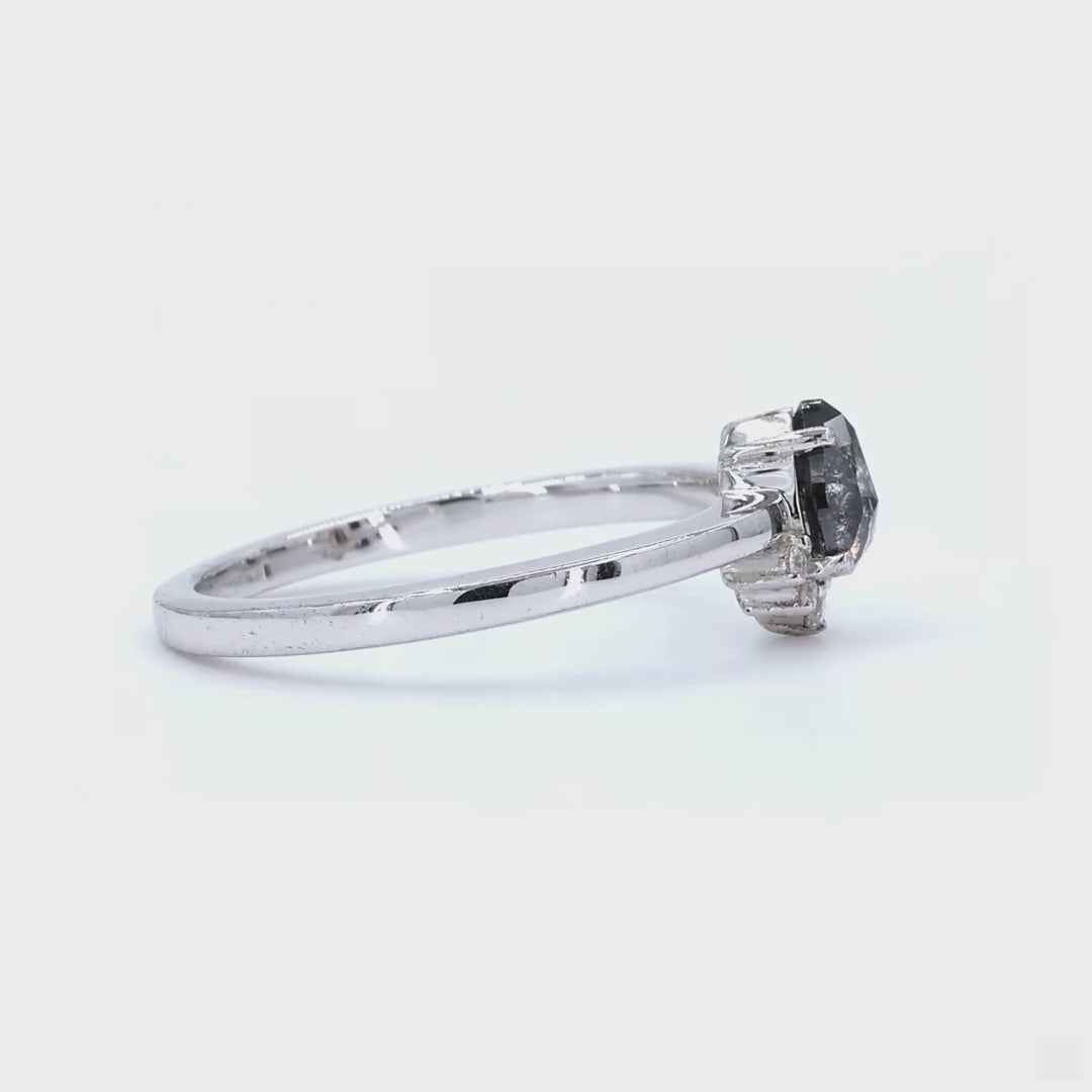 Salt and Pepper Diamond Ring, 14K Gold Engagement Ring, Natural Pear Gray Diamond Wedding Ring, Gift for Women