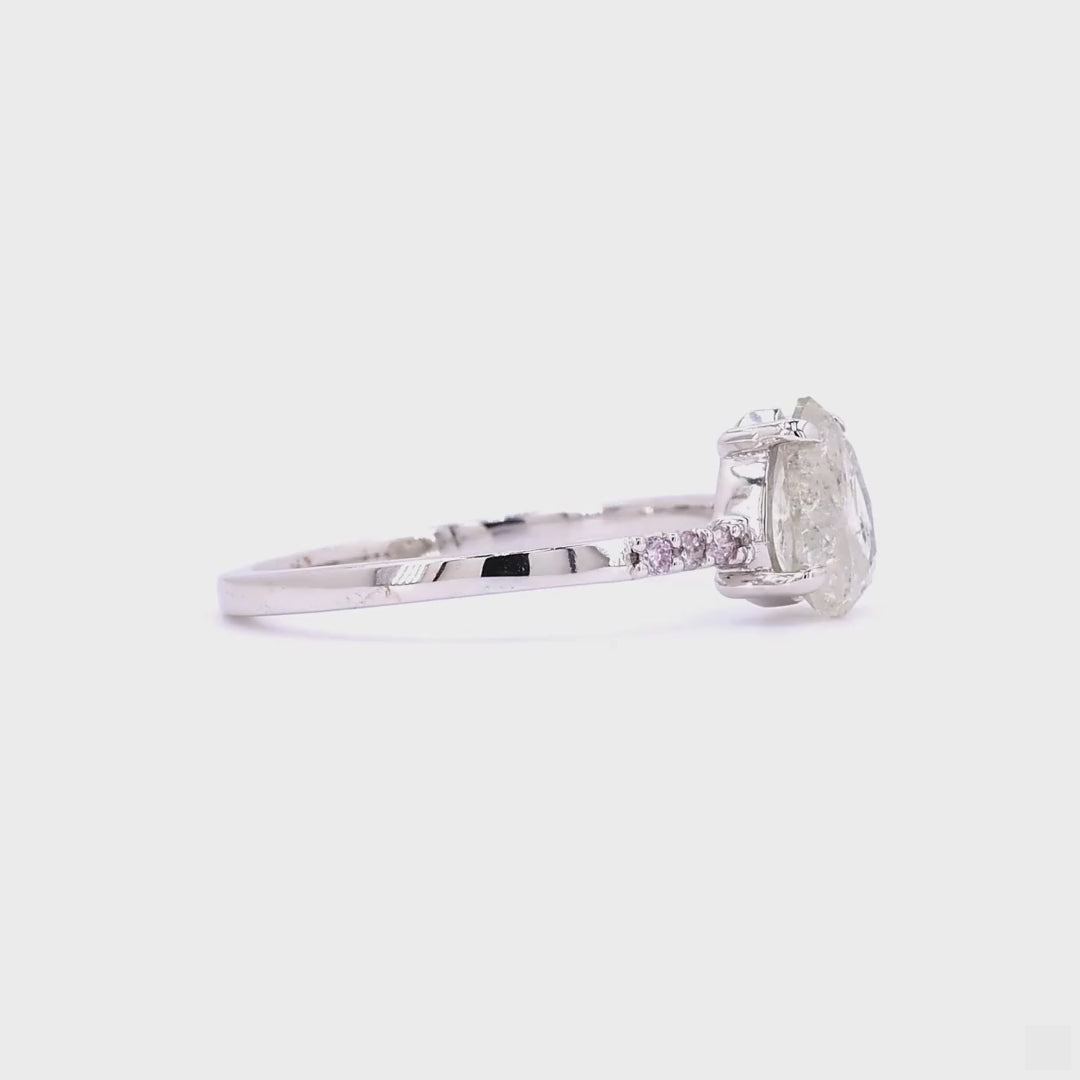 Salt and Pepper Diamond Ring, 14K Gold Engagement Ring, Natural Pear Gray Diamond Ring, Valentine Gift for Her