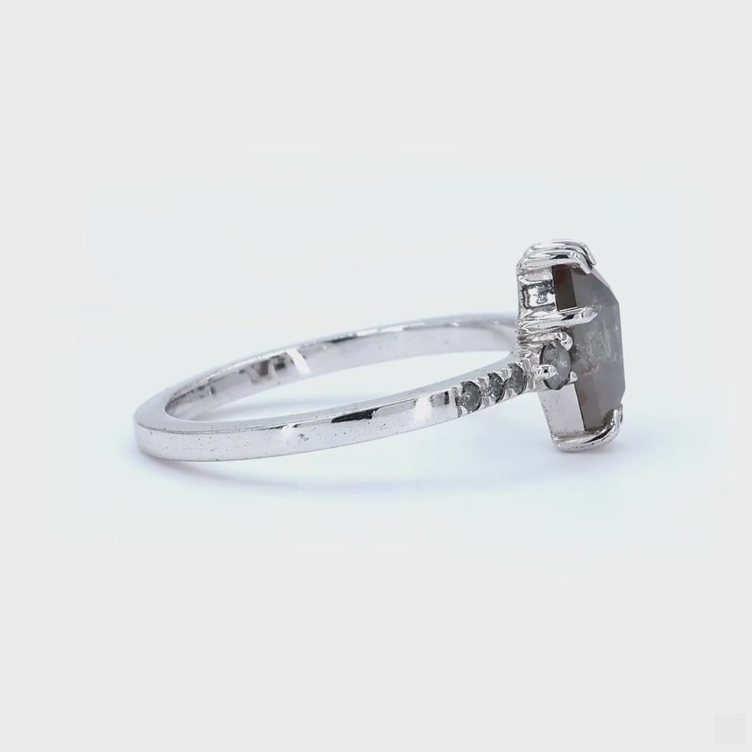 Salt and Pepper Diamond Ring, Natural Coffin Gray Diamond Engagement Ring, 14k Solid Gold Wedding Ring