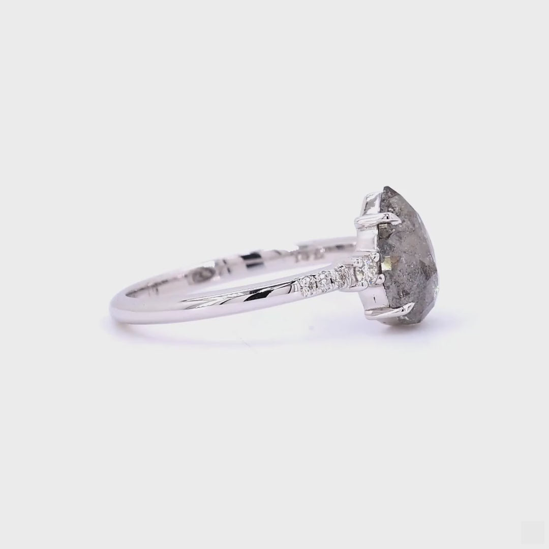Salt and Pepper Diamond Ring, 14K Gold Engagement Ring, Natural Pear Gray Diamond Wedding Ring