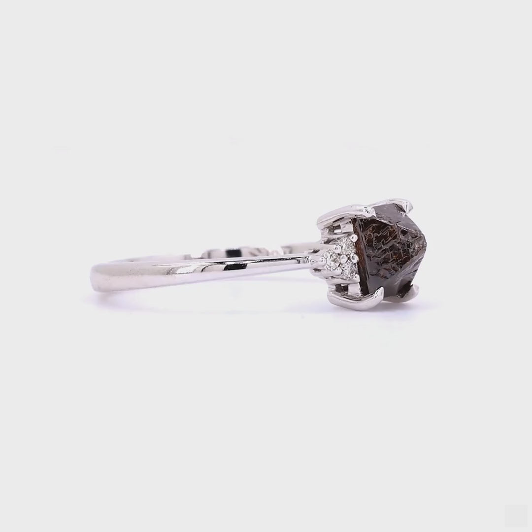 Raw Diamond Ring, 14K Gold Engagement Ring, Natural Brown Crystal Rough Diamond Ring, Gift for Her