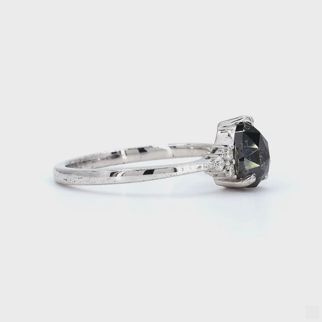 Salt and Pepper Diamond Ring, 14K Gold Engagement Ring, Natural Pear Gray Diamond Wedding Ring