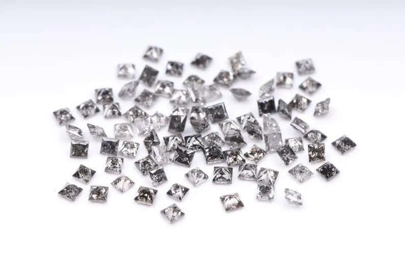 1.00 Ct Salt and Pepper Princess Cut Diamond 2.50 MM – Natural Gray Color Loose Diamond For Jewelry