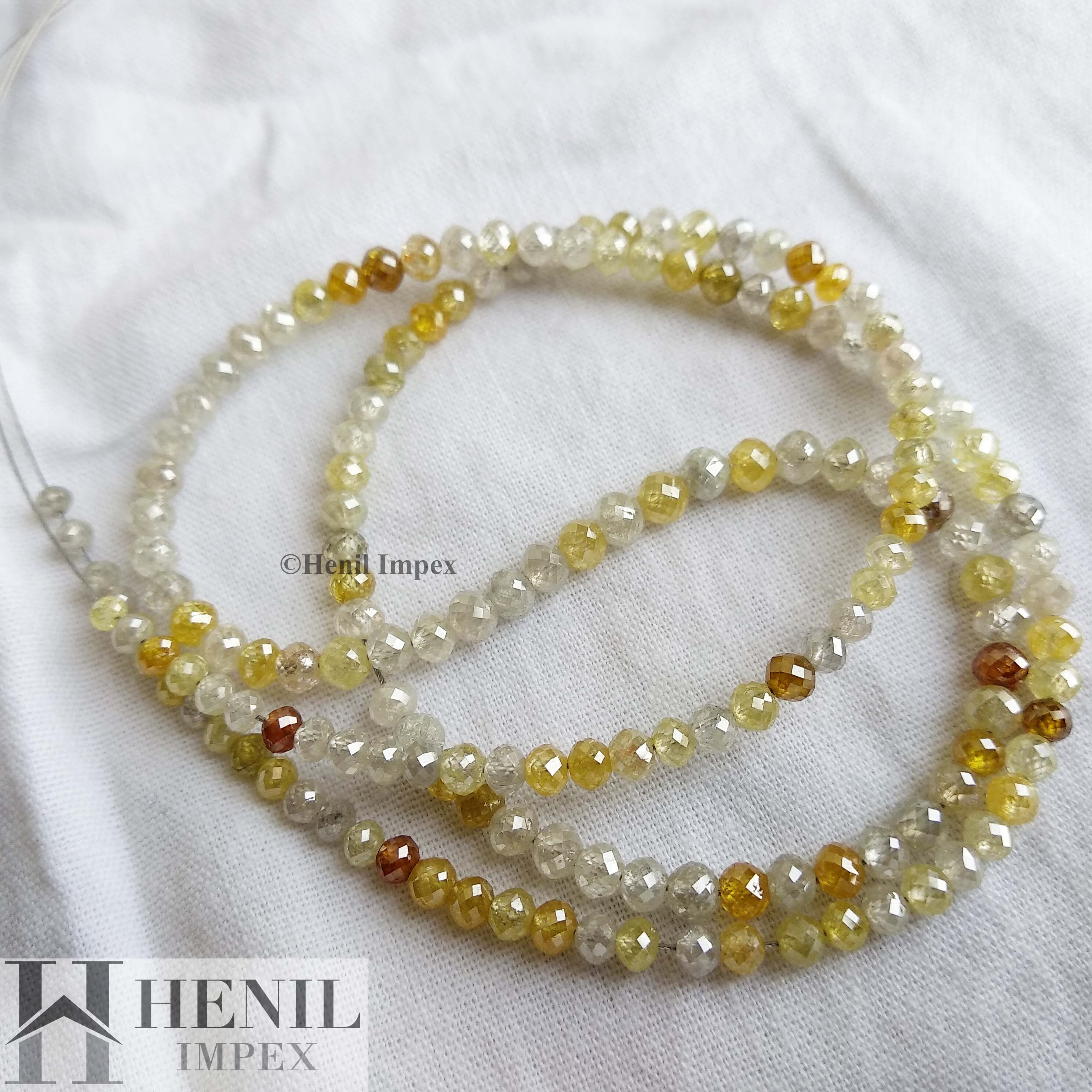Fancy Color Round Ball's Cut Diamonds Beads, Multi Color Polished Loose Diamond Beads 16" Strand Necklace Chain, 30+ Carat