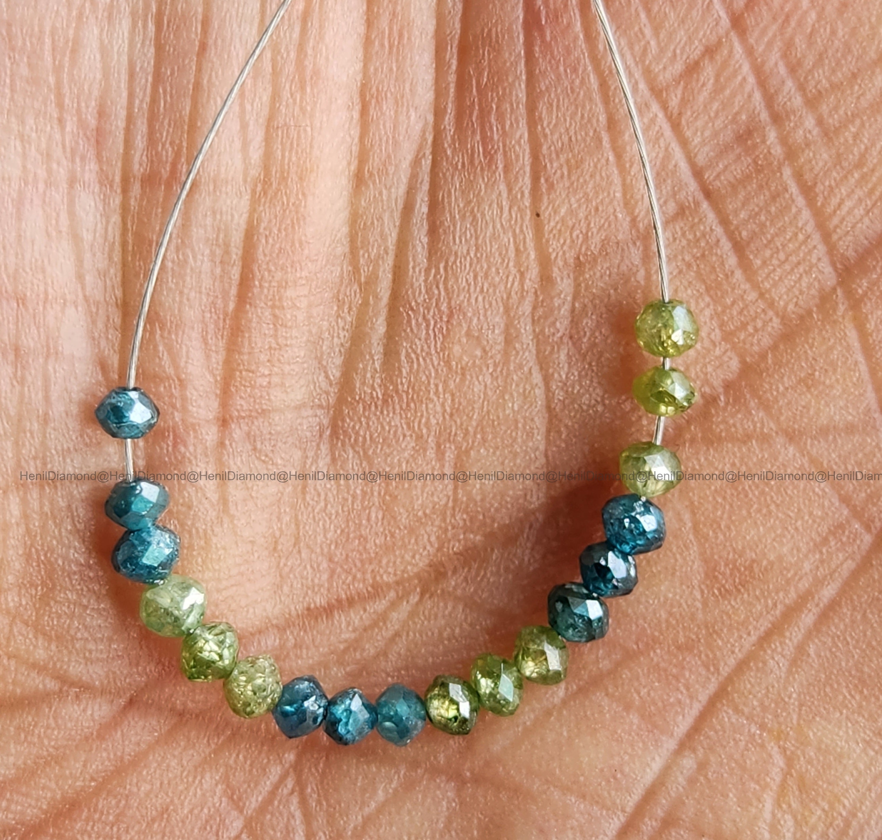 1.02 Ct Lot 1.50 to 2.00 MM Natural Blue Green Color Polished Round Loose Diamonds Beads wt Drilled Hole for Strand