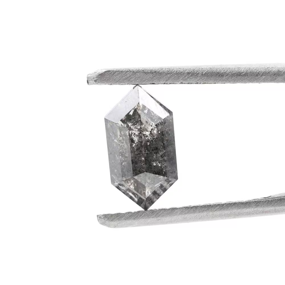 1.19 Ct Salt and Pepper Diamond, Natural Gray Color Hexagon Cut Loose Diamonds for Wedding Ring