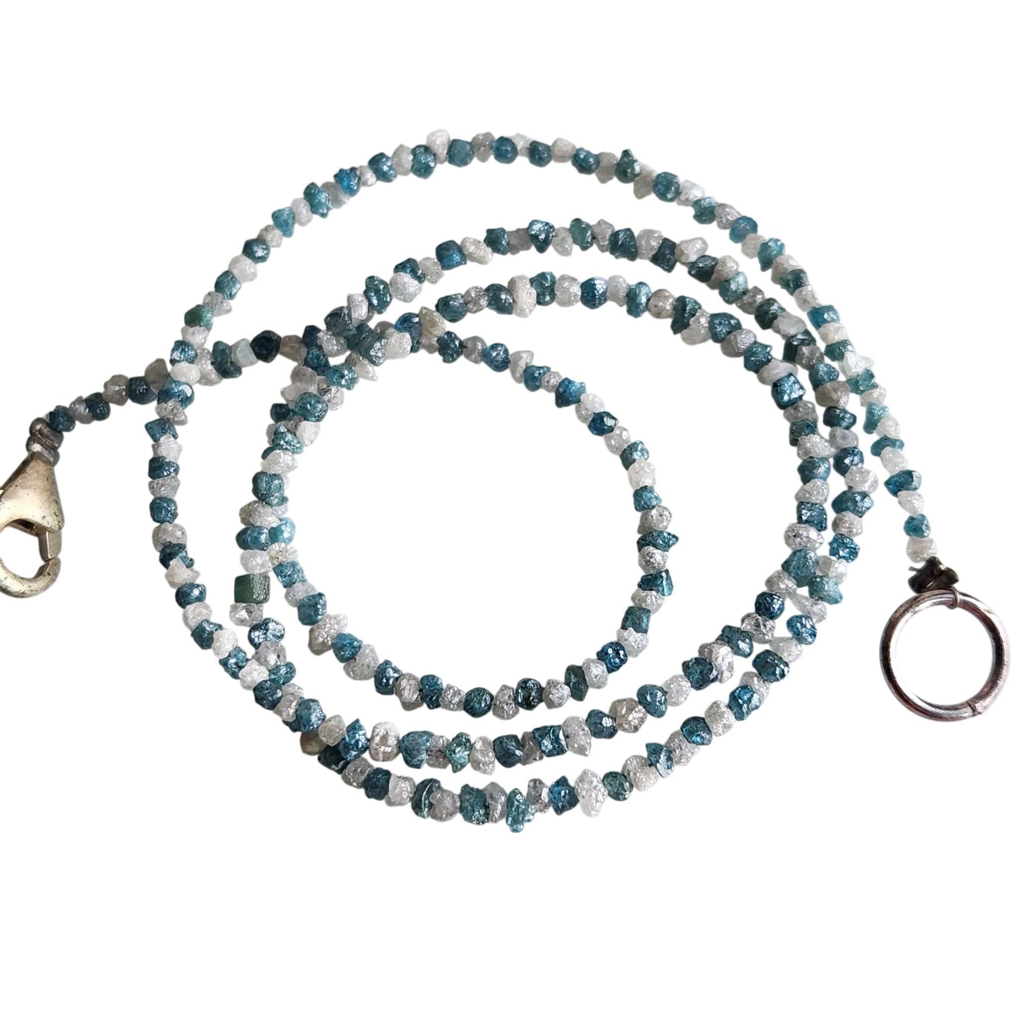 Raw Diamond Beads 16" Strand Necklace, Natural White Blue Rough Loose Diamond Beads Chain, Gift for Her