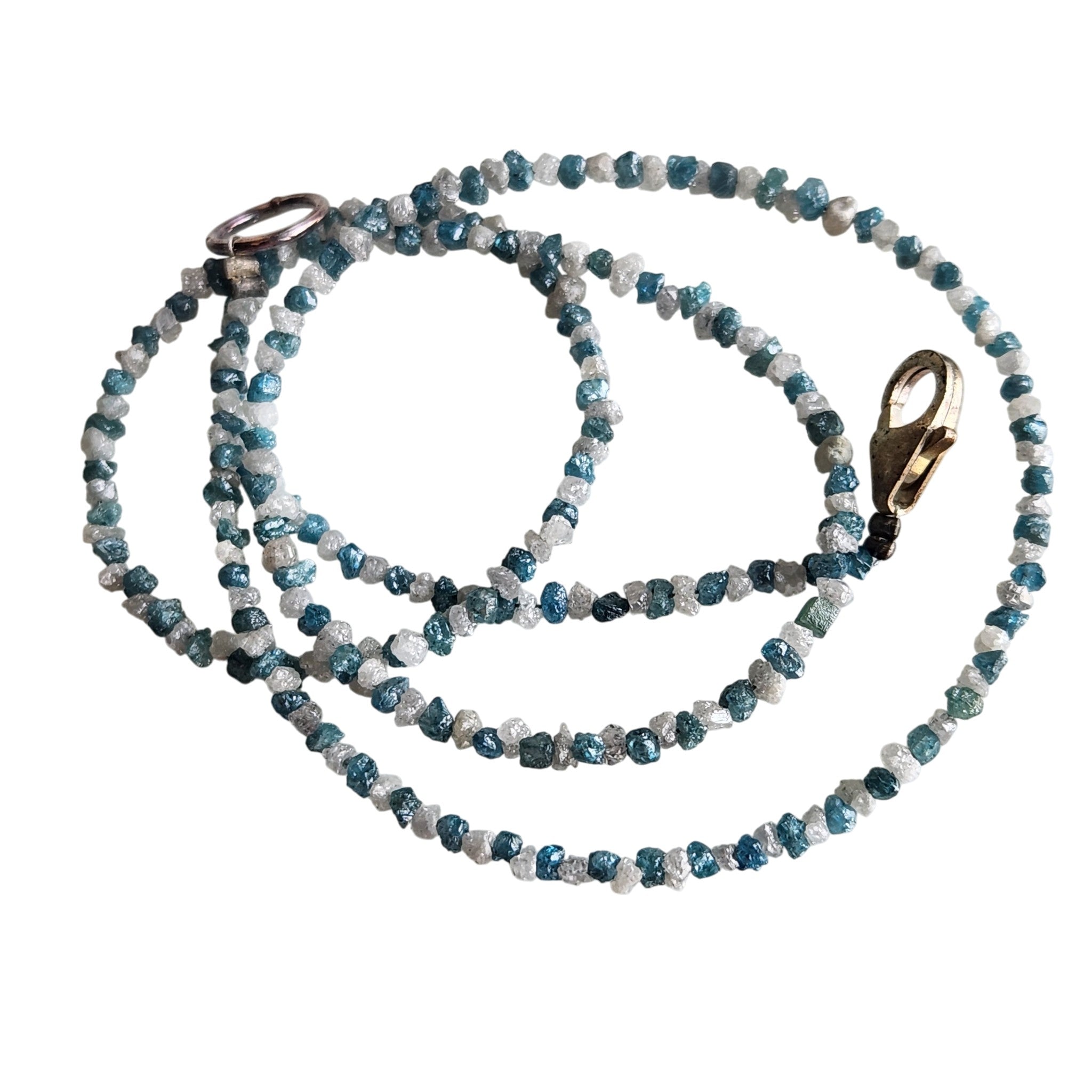 Raw Diamond Beads 16" Strand Necklace, Natural White Blue Rough Loose Diamond Beads Chain, Gift for Her