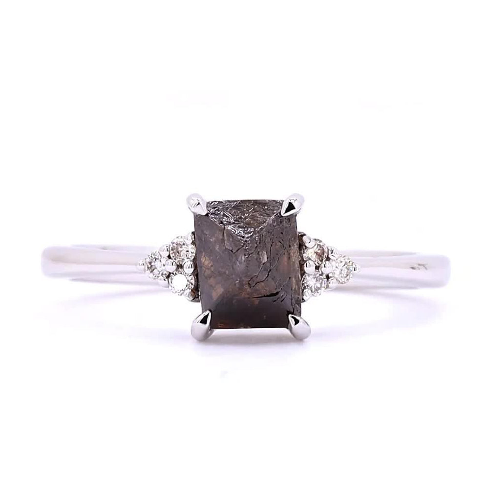 Raw Diamond Ring, 14K Gold Engagement Ring, Natural Brown Crystal Rough Diamond Ring, Gift for Her