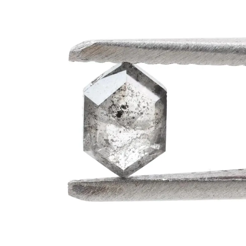 0.44 Ct Salt and Pepper Diamond, Natural Gray Hexagon Cut Loose Diamonds for Engagement Ring
