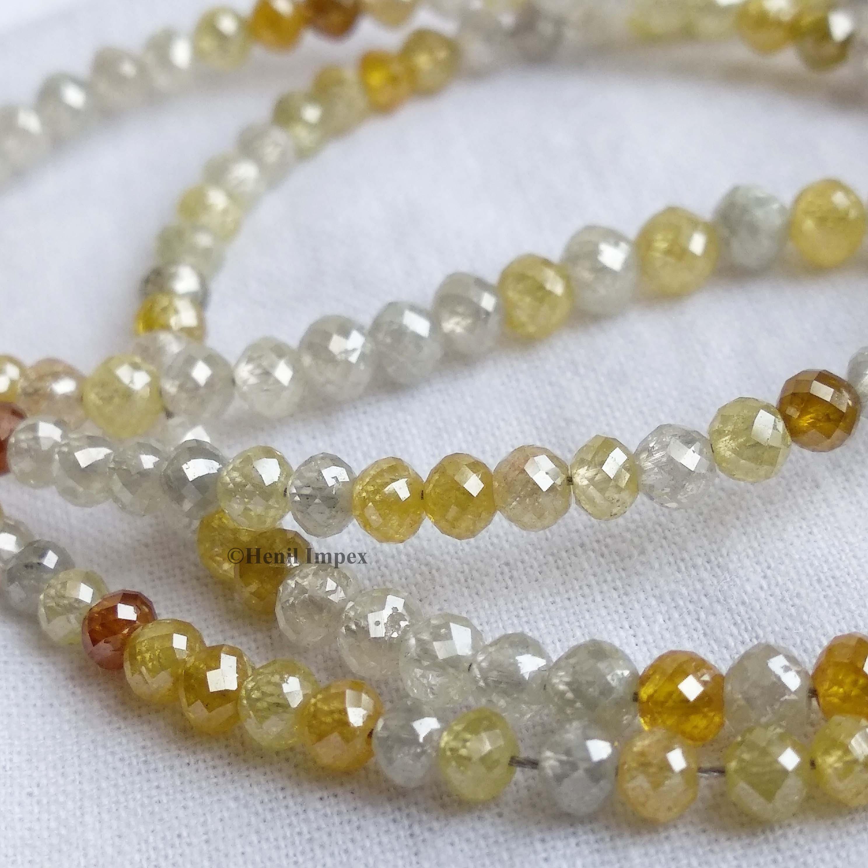 Fancy Color Round Ball's Cut Diamonds Beads, Multi Color Polished Loose Diamond Beads 16" Strand Necklace Chain, 30+ Carat