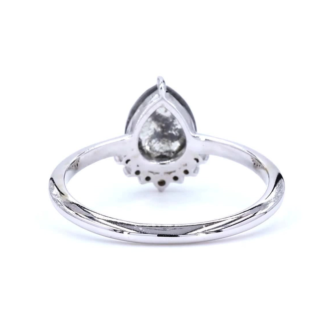 Salt and Pepper Diamond Ring, 14K Gold Engagement Ring, Natural Pear Gray Diamond Wedding Ring, Gift for Her