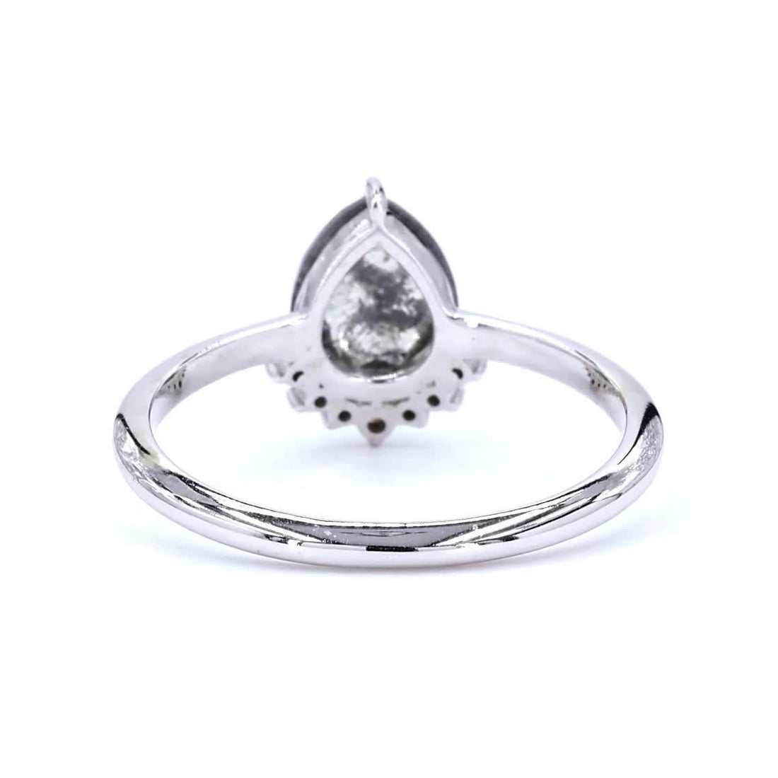 Salt and Pepper Diamond Ring, 14K Gold Engagement Ring, Natural Pear Gray Diamond Wedding Ring, Gift for Her